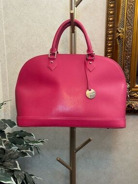 Pulicati Leather Fuchsia Dome Satchel with Silver Hardware